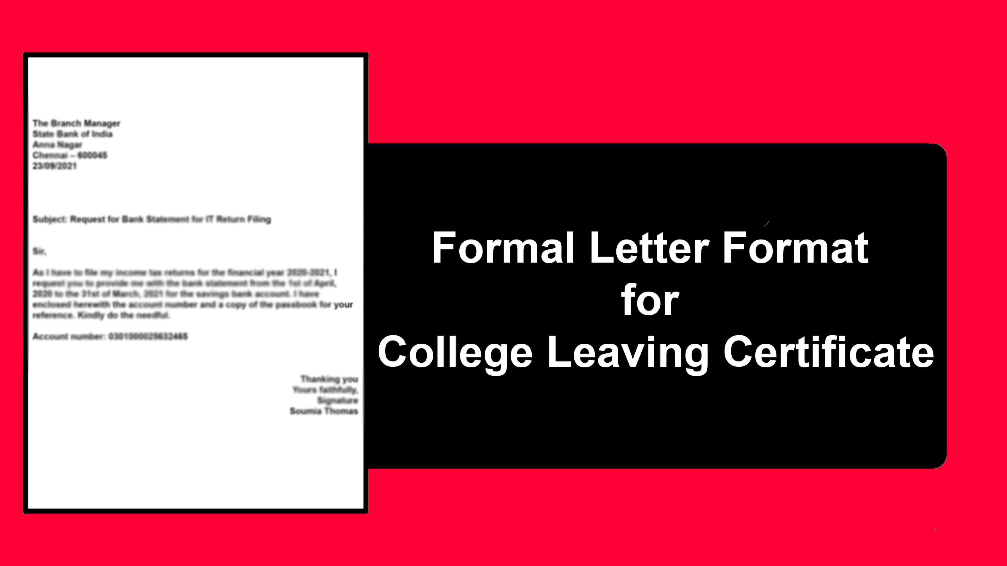 Formal Letter Format for College Leaving Certificate │Letter Format and Samples Letters for You