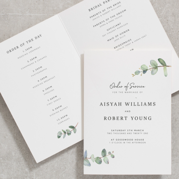 wedding order of service printing