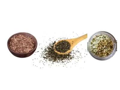 bowls-flax seeds-chia seeds-hemp seeds-omega 3sources