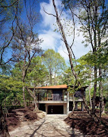 Nagano House Divided Design with 4 Areas and Rooflines Around as a Central Pillar