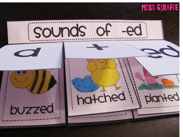 Sounds of -ed book where kids sort picture words into what sound ed makes