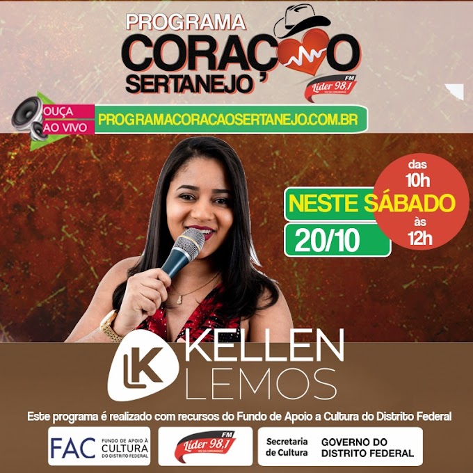 Kellen Lemos é a atração musical deste sábado (20) no programa Coração Sertanejo