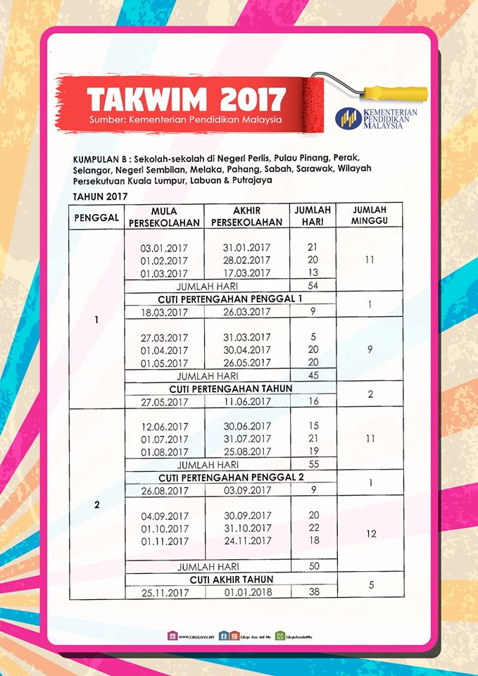 Kalendar 2017 Malaysia Versi Terbaik Cuti-cuti Sekolah 