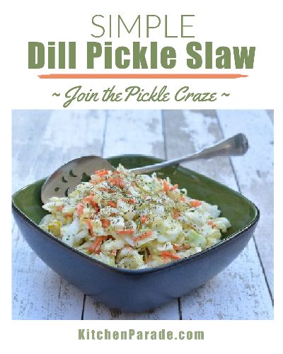 Simple Dill Pickle Slaw, another quick 'n' easy coleslaw ♥ KitchenParade.com, perfect for pickle lovers.