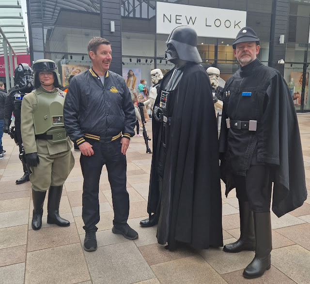 With Star Wars characters at the Star Walk at Trinity Walk in Wakefield