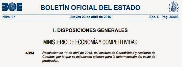 Resolución ICAC criterios determinación coste producción