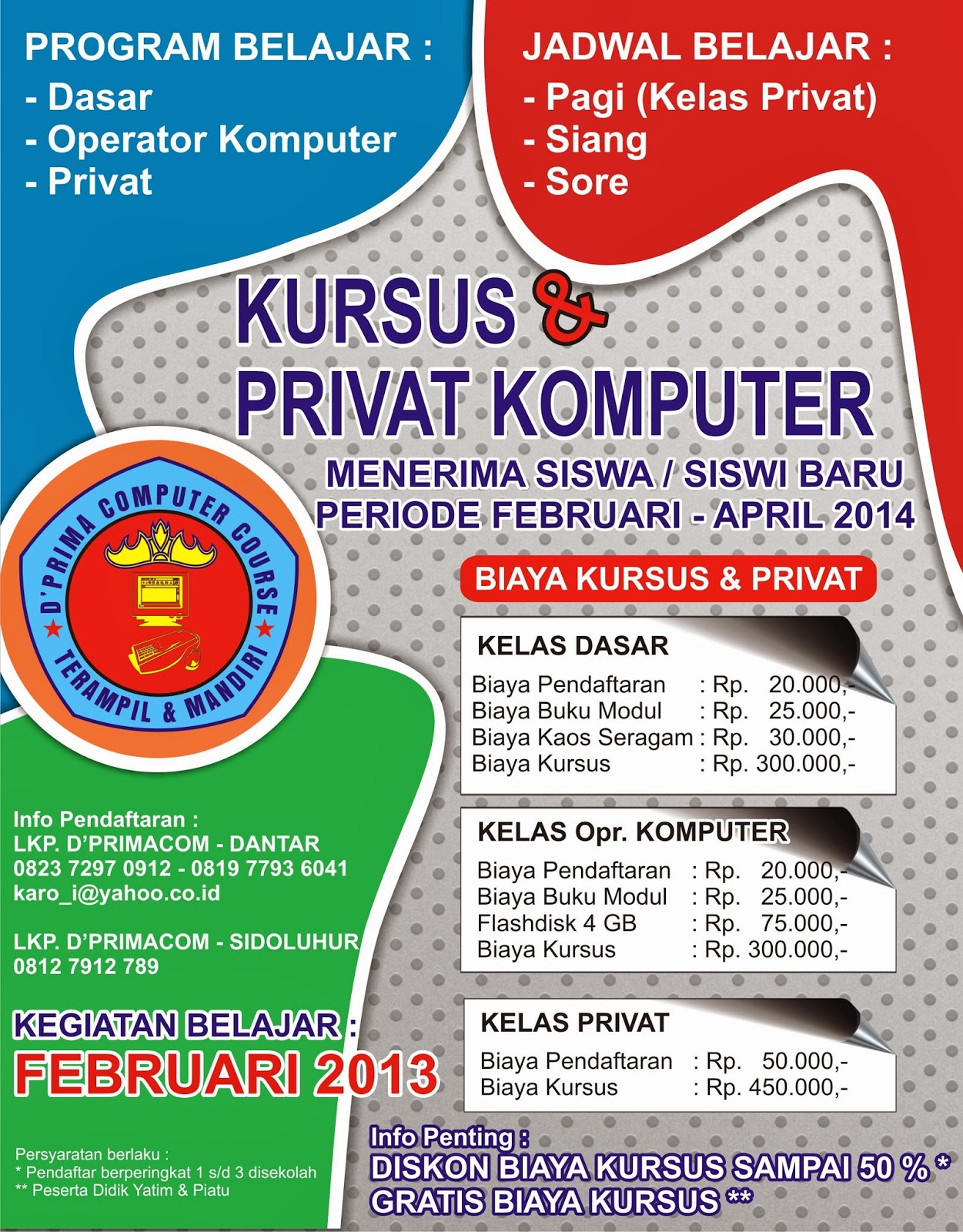 D'PRIMACOM DANTAR: Brosur Kursus komputer