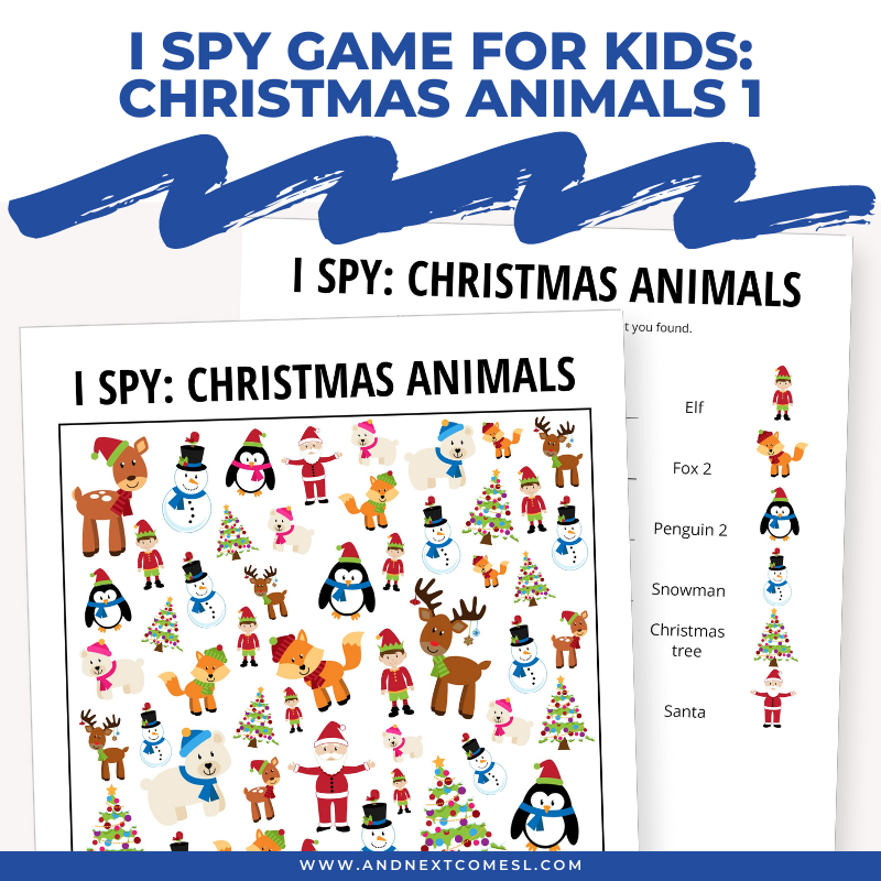 Printable Christmas animals I spy game for kids
