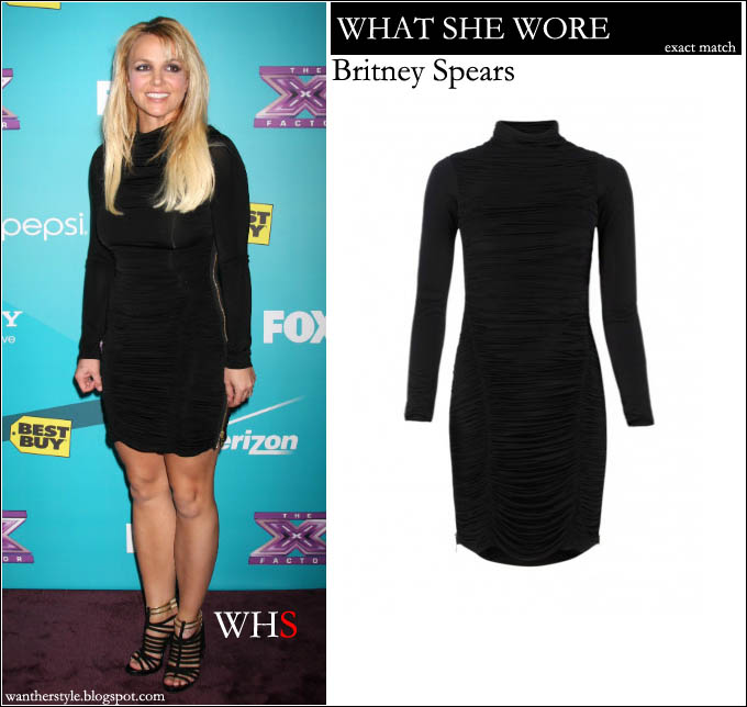 ... SHE WORE: Britney Spears in black ruched jersey dress on November 5