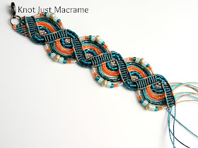 Micro macrame bracelet in progress teal with orange