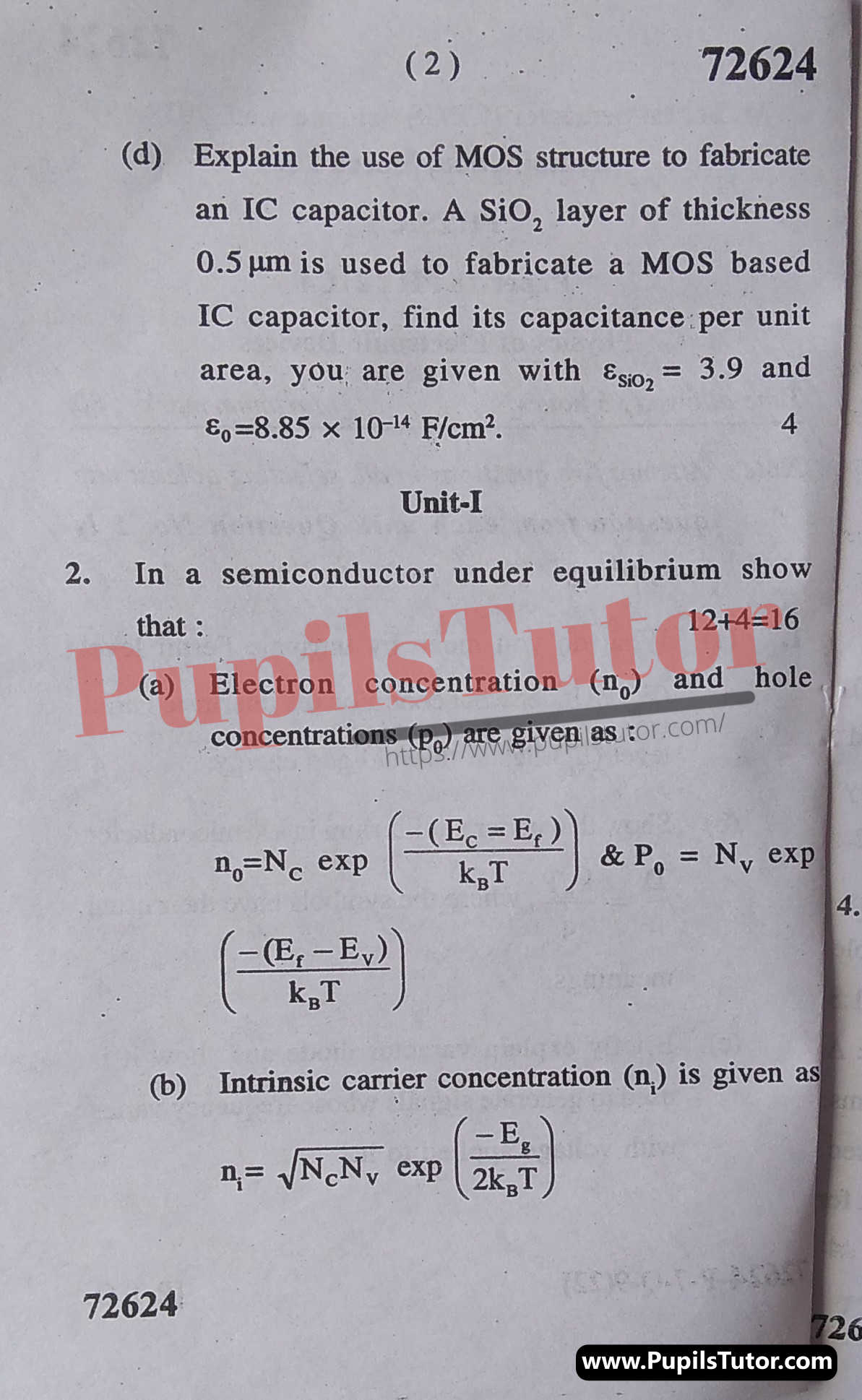 M.D. University M.Sc. [Physics] Physics Of Electronic Devices First Semester Important Question Answer And Solution - www.pupilstutor.com (Paper Page Number 2)