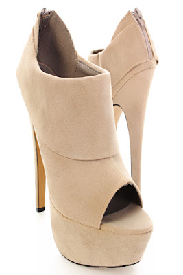 Taupe Faux Suede Fold Over Cuff Round Peep Toes Bootie Platform Heels