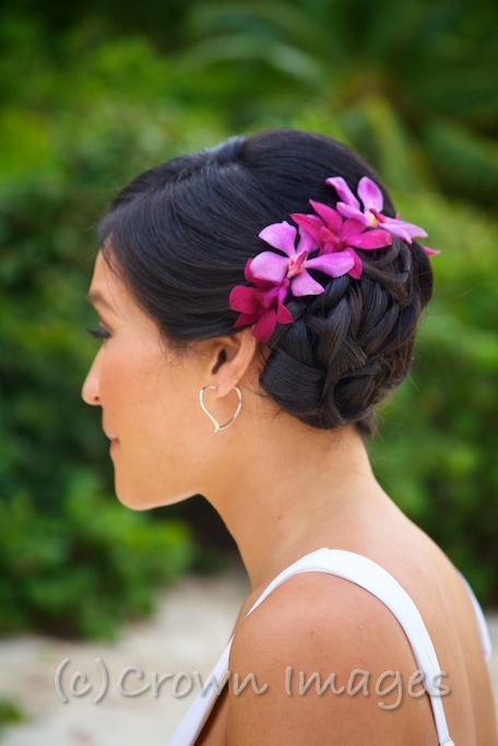 Crown Images photography by Sage Beach Wedding HairStyle with Flowers
