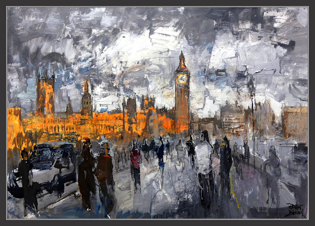 WESTMINSTER-PALACE-BIG BEN-BRIDGE-LONDON-ART-PINTURA-PAISAJES-LONDRES-PINTOR-ERNEST DESCALS