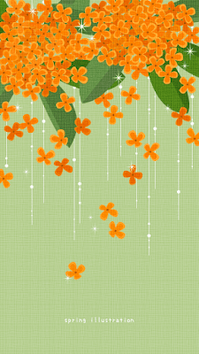 【キンモクセイ】秋の花のおしゃれでシンプルかわいいイラストスマホ壁紙/ホーム画面/ロック画面