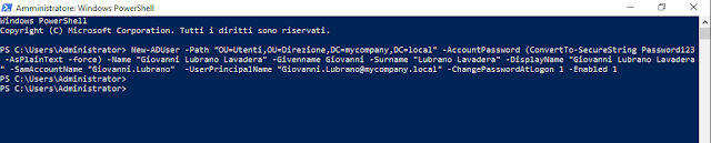 PowerShell, Creazione nuovo account utente in Active Directory