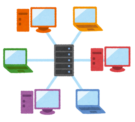 クライアントサーバ型ネットワークのイラスト