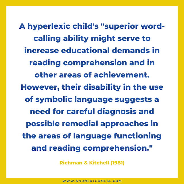 Quote from Richman & Kitchell (1981) about hyperlexia and negative effects of high expectations from parents and educators