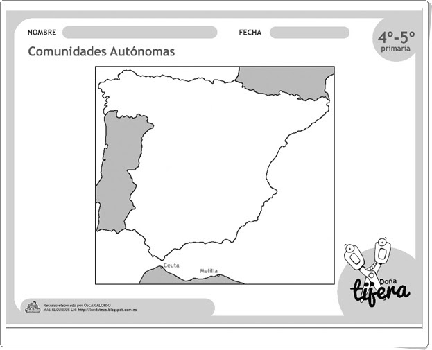 "Comunidades Autónomas" (Recortable de Ciencias Sociales de 4º y 5º de Primaria)