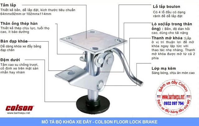 Khóa chân xe đẩy hàng Colson Mỹ chiều cao khi khóa 197mm | 6045x6 www.banhxeday.xyz