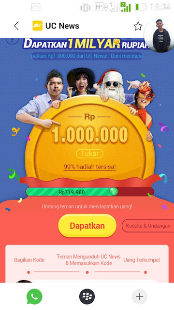 Dapatkan Uang Rp1.000.000 dari UC News Gratis 