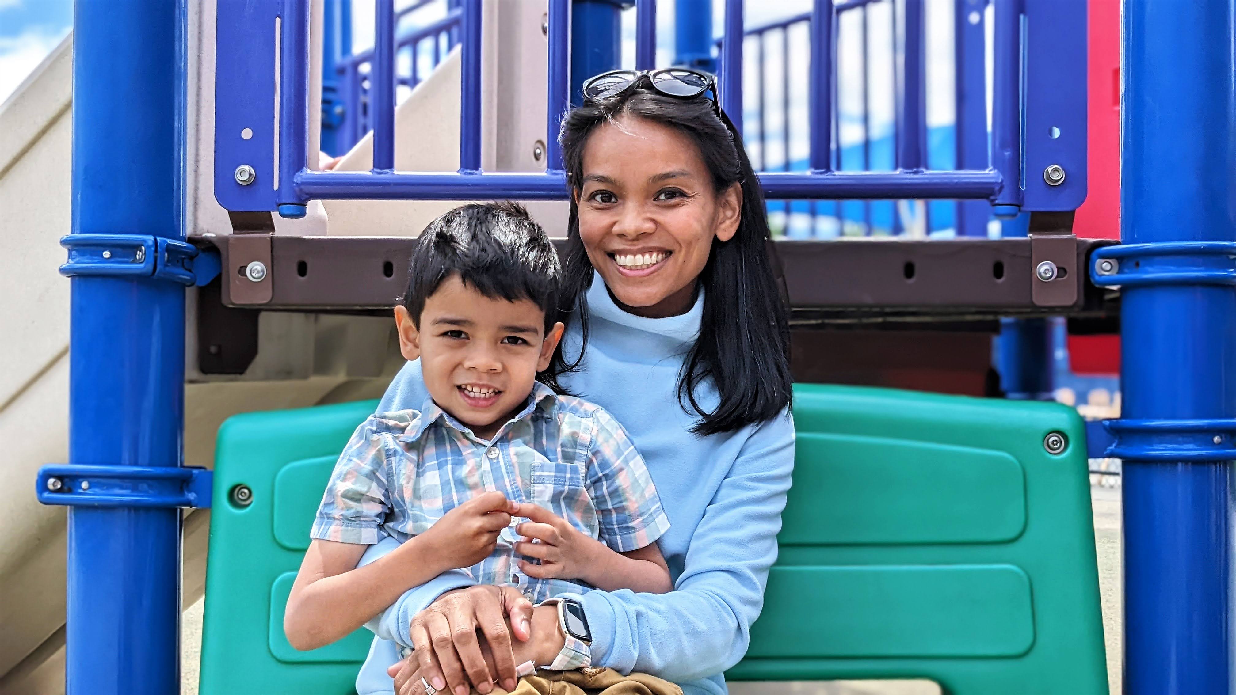 Mom and Son Sitting on Playground | tasteasyougo.com