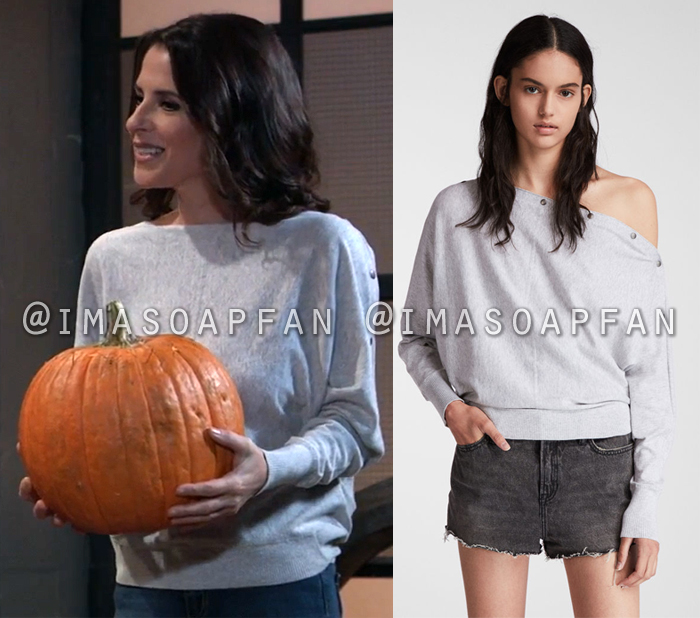 Sam McCall, Kelly Monaco, Light Grey Sweater with Snap Button Neckline, General Hospital, GH