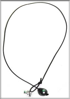 Black tahitian Pearl on Black Leather 'AB' Necklace