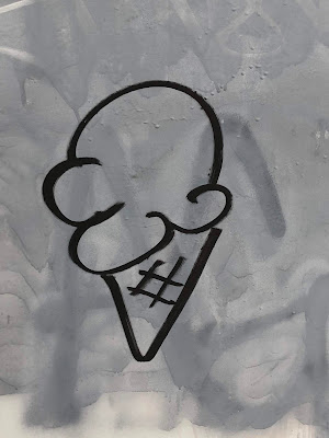 Drawing of ice cream cone, close-up.