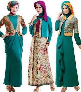 Model gamis batik kombinasi blazer