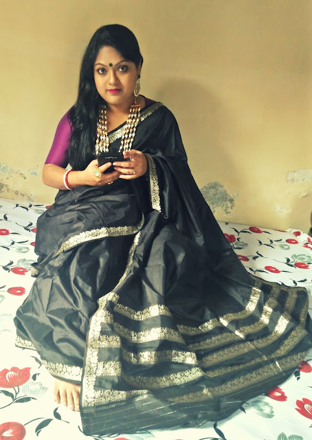 Black katan silk banarasi saree