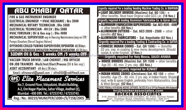 Urgent Oil & Gas Jobs For Abudhabi, Qatar, Sudan & Bahrain