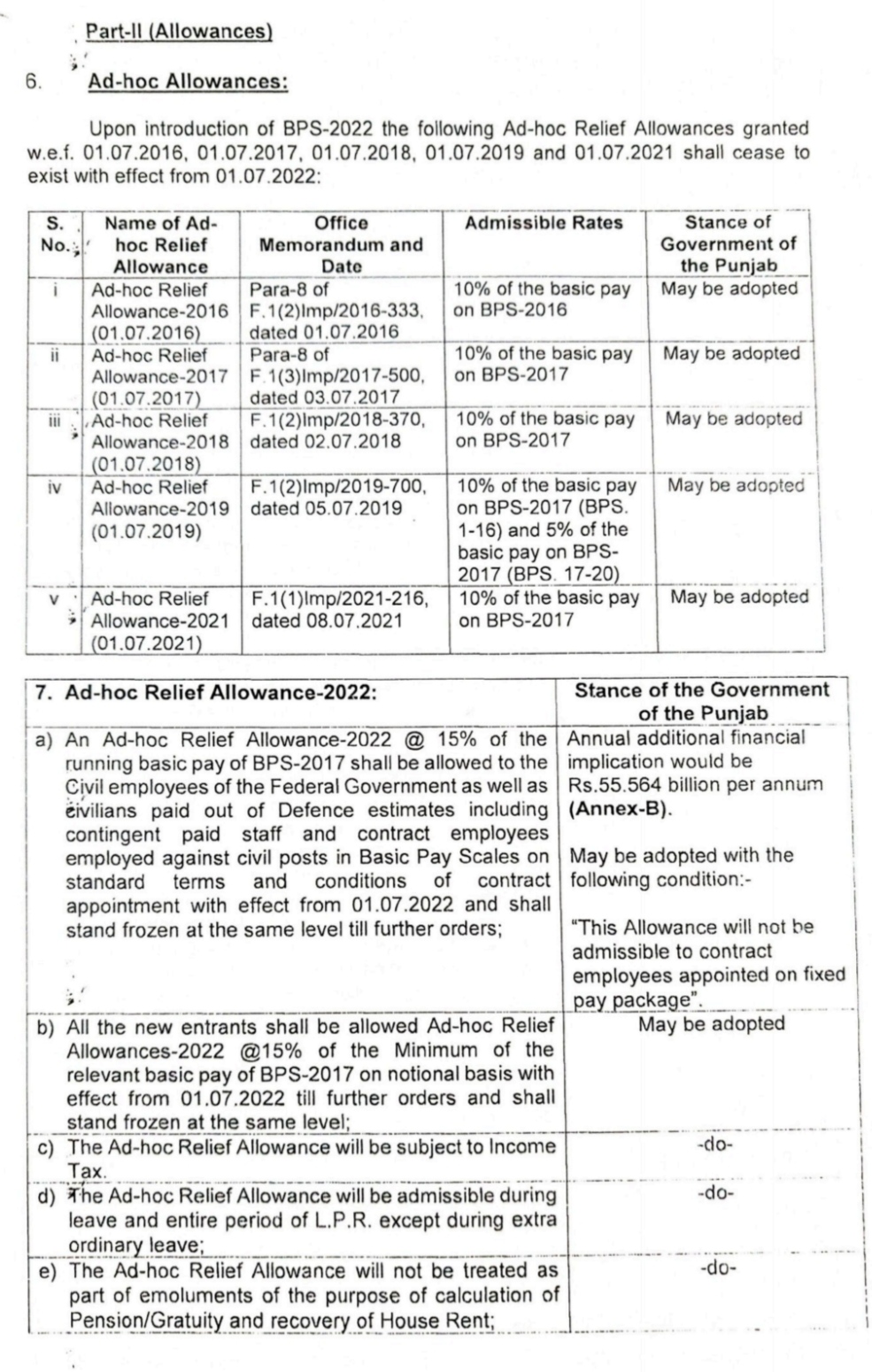 Revision of Basic Pay Scale and allowances of Civil servants of Punjab Government.