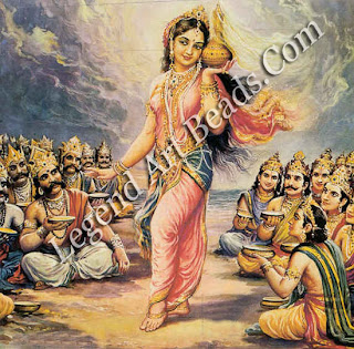 Mohini serving nectar to the gods. 
