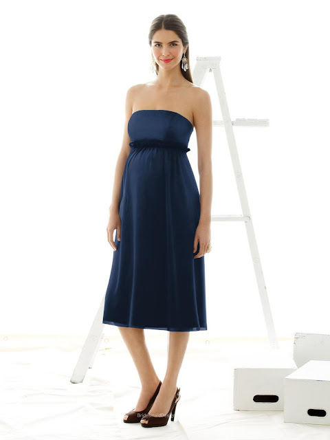 Perfect Navy Blue Tea-length Sleeveless Ruffle Empire Waist Maternity Bridesmaid Dress