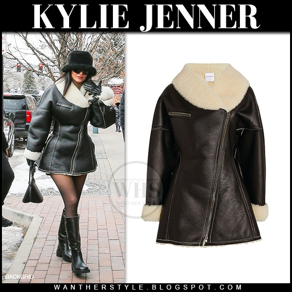 Kylie Jenner Pops in Retro-Inspired Leather Coat & Boots in Aspen