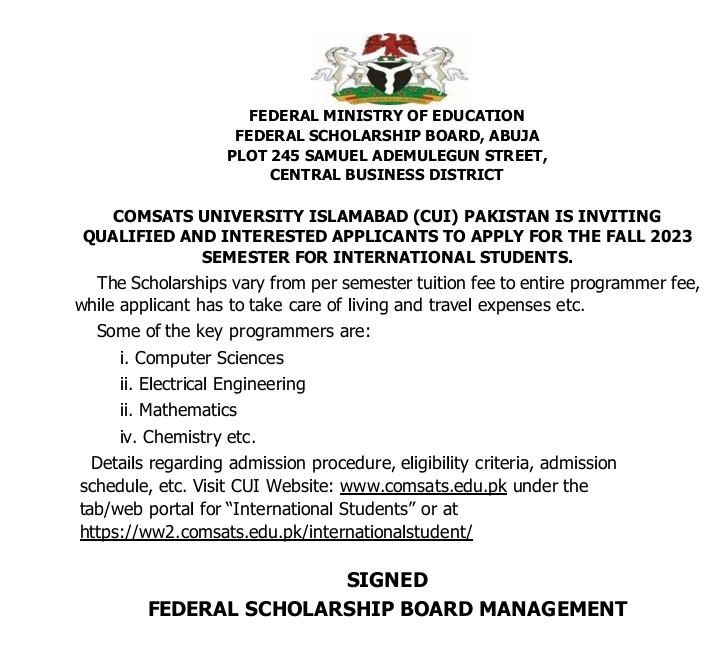 Scholarship opportunity for Nigerian students