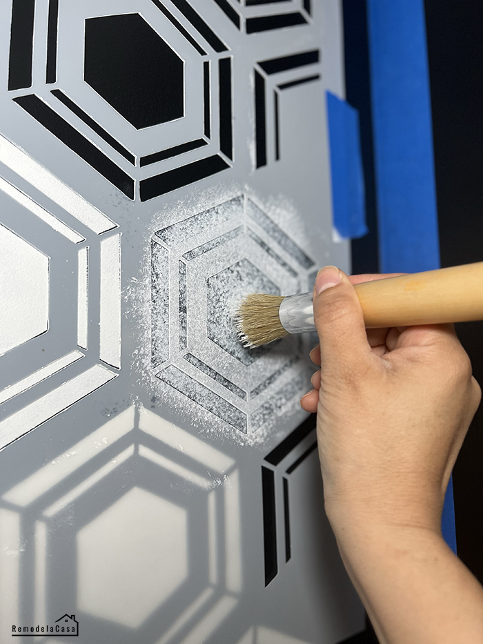 painted hexagon design in modern powder room