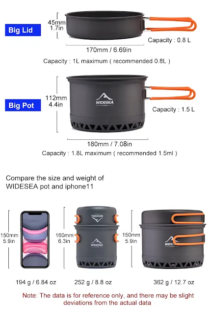 Widesea Camping 1.3L 2.3L Cookware Outdoor Cooking Set