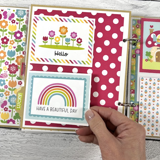 Lucky & Blessed Spring Scrapbook Album Page with flowers & rainbows