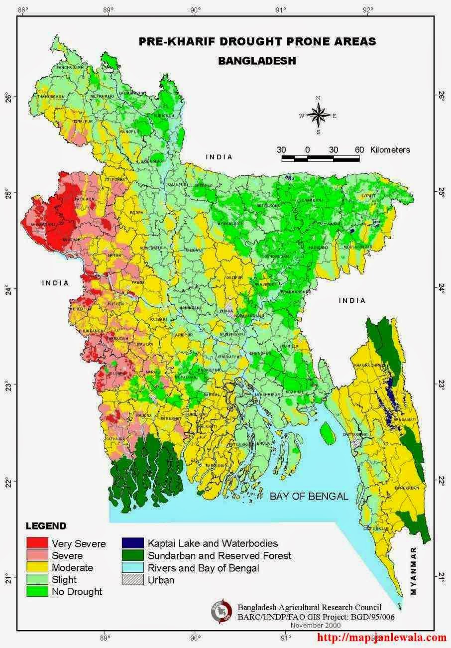 pre-kharif drought prone areas map of bangladesh