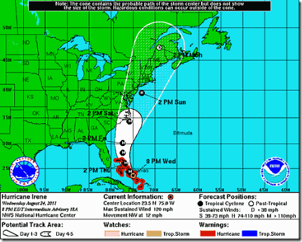 Hriicane Irene Forecast Map