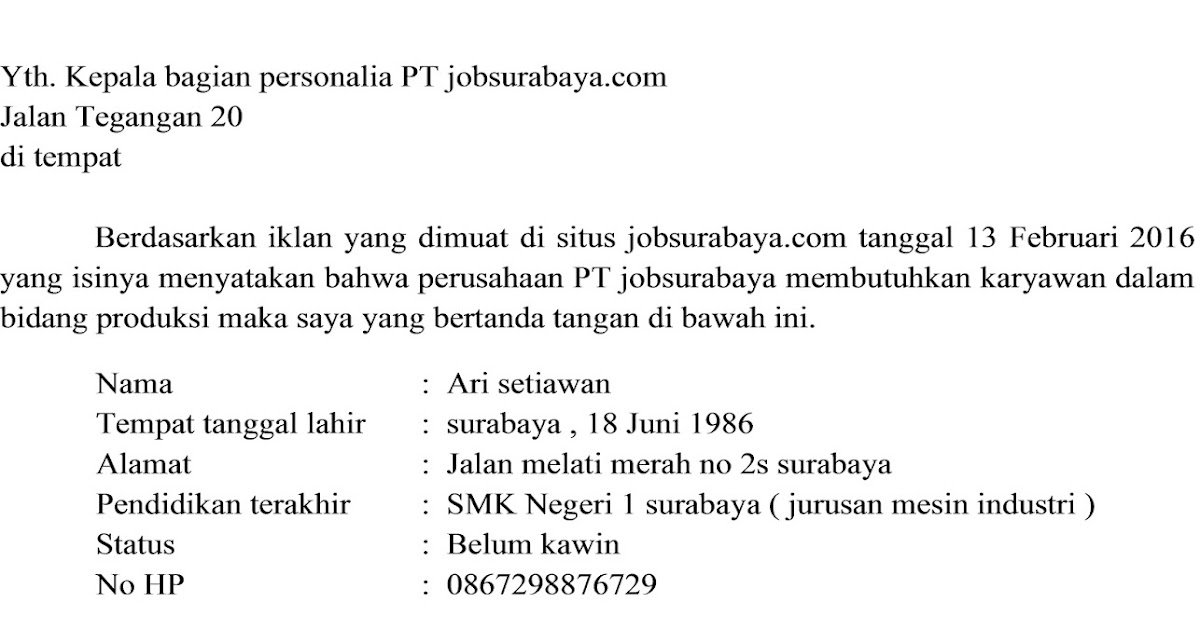 Contoh dan cara membuat surat lamaran pekerjaan