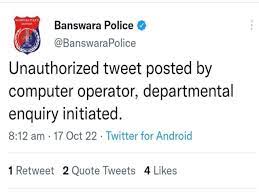 Banswara Police Twitter Account post against Brahmin