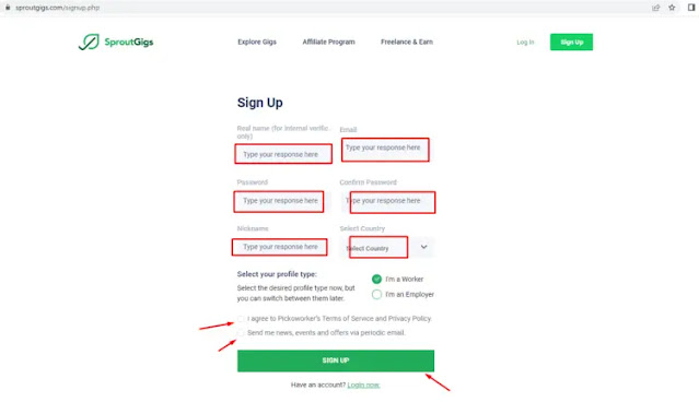 how to create account SproutGigs