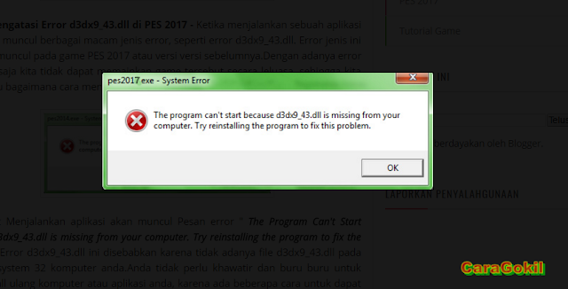 Mengatasi d3dx9_43.dll is missing PES 2017