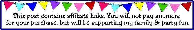 This post contains affiliate links. You will not pay anymore for your purchase, but will be supporting my family and party fun.  Thank you.