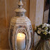 Vintage Style Cream Shabby Chic Wrought Iron/Glass Patio Garden Candle Lantern