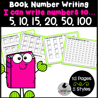 number writing, writing to 100, 100th day of school, library freebies