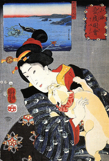 Ukiyo-e. Träsnitt. Kuniyoshi. Bijinga.